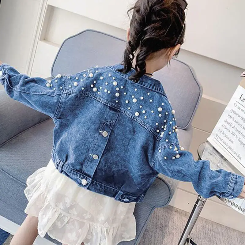 

Children Korean Style Top Toddler Baby Sequin Jean Coat Rabbit Kids Clothing XMP85 Girls Fashion Pearl Denim Jacket Spring 2025