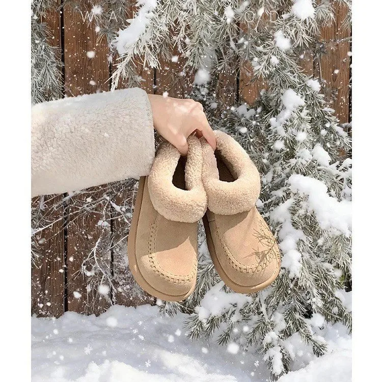 النساء أحذية الثلوج شتاء دافئ أفخم لينة وحيد مقاوم للماء الرجال في الهواء الطلق أحذية منصة المضادة للانزلاق عادية شقة الكاحل فراء الأحذية #4