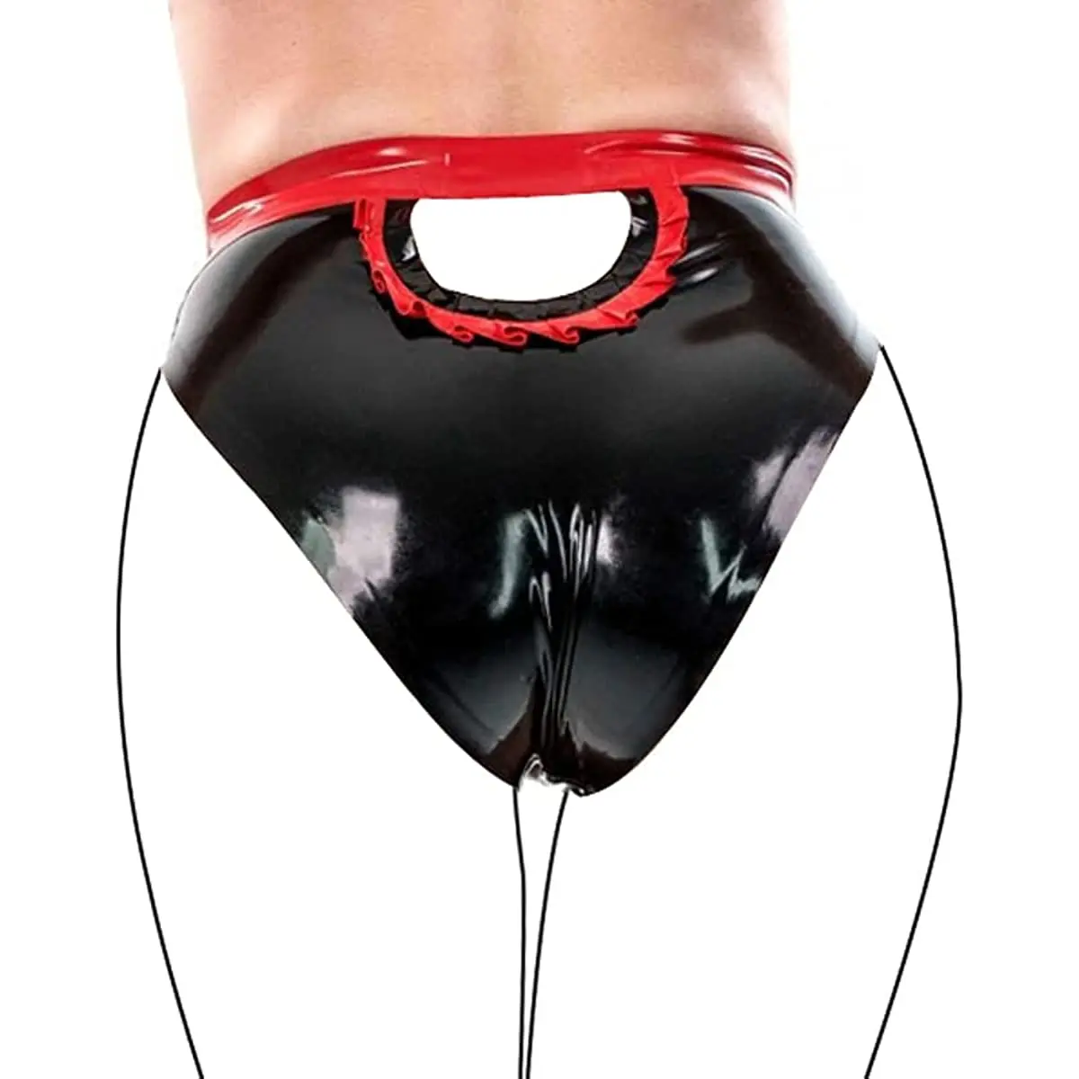 أسود مع أحمر مثير اللاتكس ملخصات مع الرتوش فتح الظهر المطاط داخلية سراويل داخلية سروال ، الوردي والأحمر ، XL