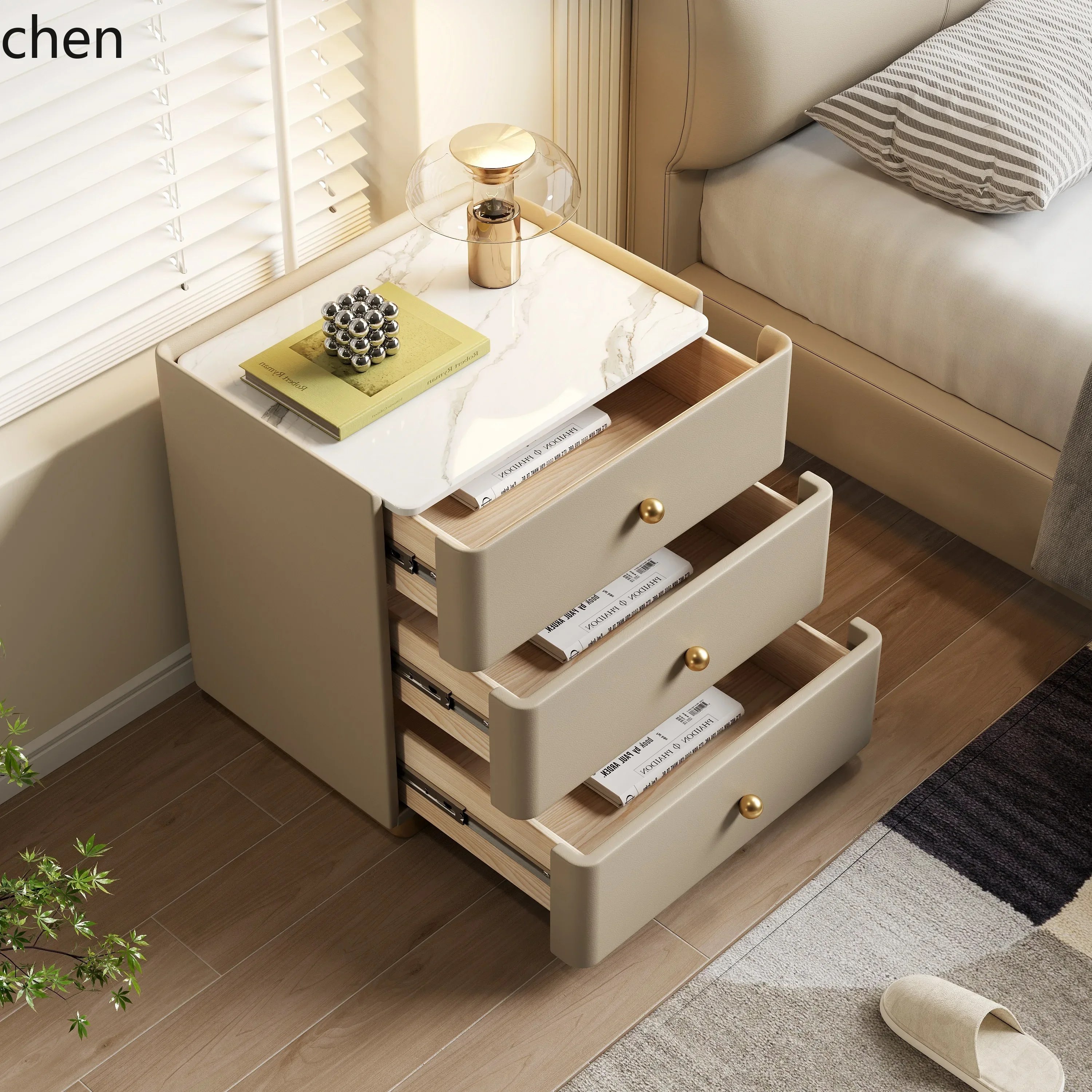 DSA   Modern Three-Layer Solid Wood Nightstand Minimalist High-End New Model Bedside Cabinet