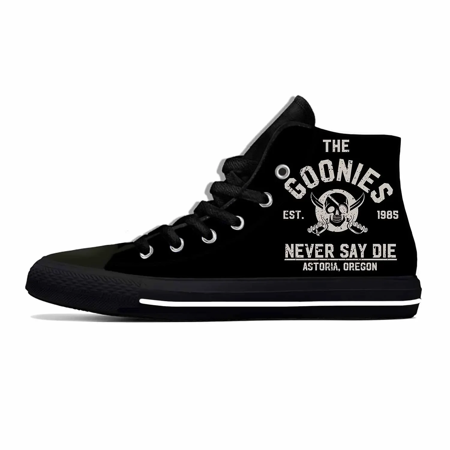 

Cartoon Goonies Never Say Die Skull Pirate Rock Casual Cloth Shoes High Top Lightweight Breathable 3D Print Men Women Sneakers