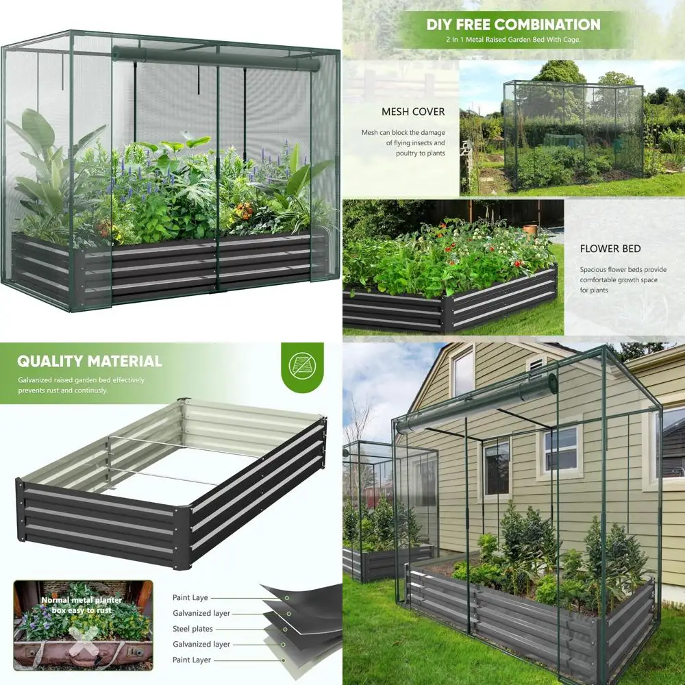 

Raised Garden Bed Crop Cage, 74 x 37.4 x 59 Plant Protection Tent with Door