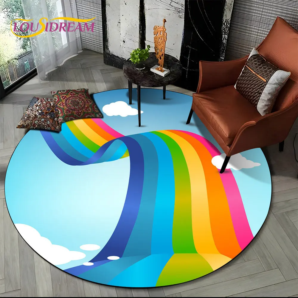 Rainbow Chromatic Colour Illusion Round Area Rug,Carpet Rug for Living Room Bedroom Sofa Playroom Decor,kids Non-slip Floor Mat