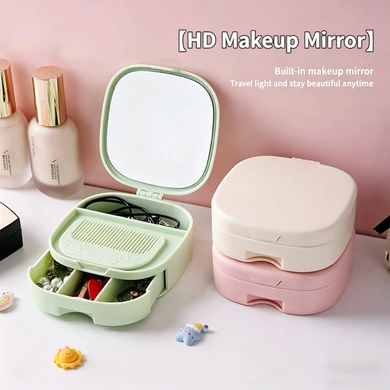 Makeup mirror plastic drawer multi-layer beauty mirror ins style student dormitory folding with lid jewelry storage box