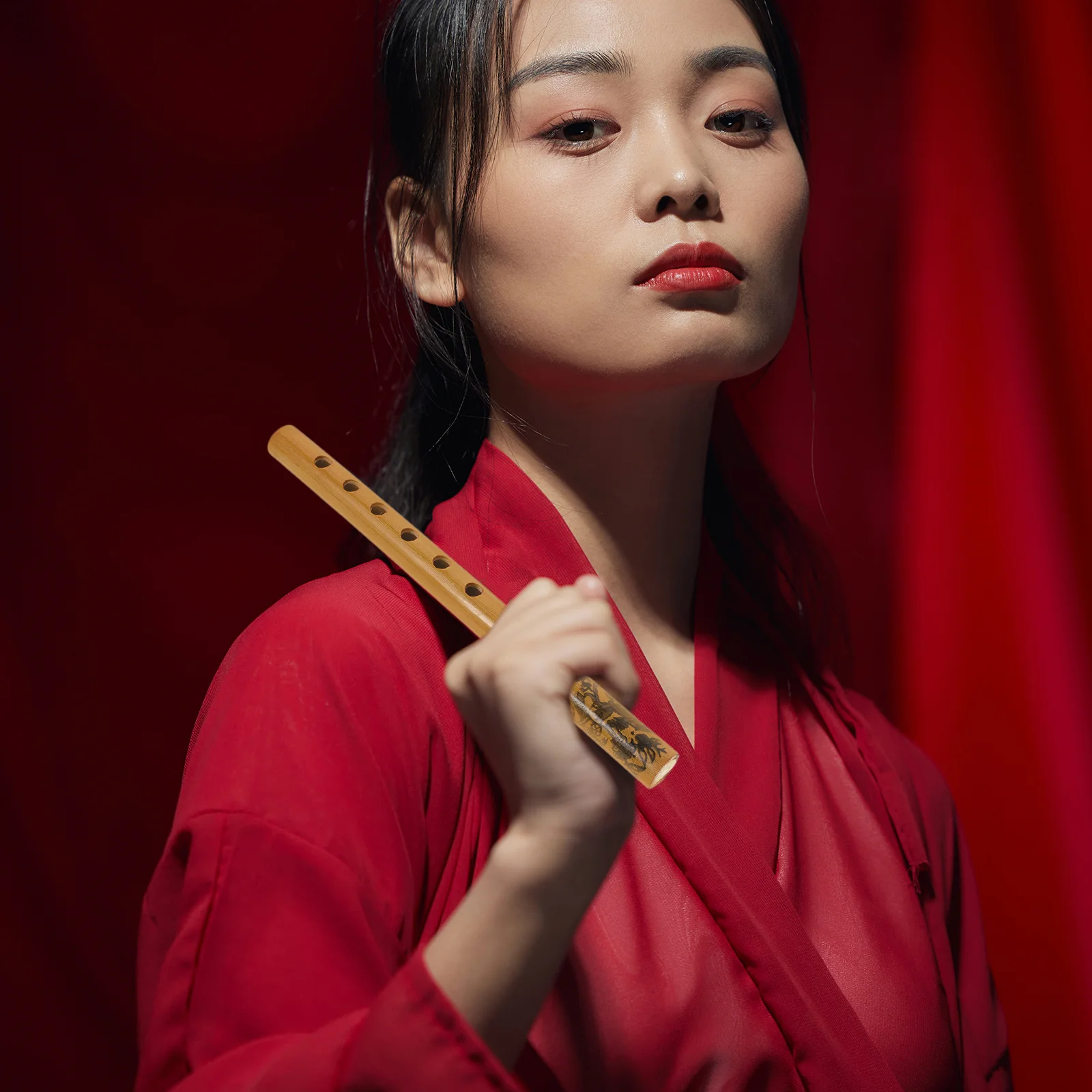 Chinese Bamboo Flute Vertical 6 Hole Clarinet Student Wind Instrument Portable for Practice Performance Musical Instrument