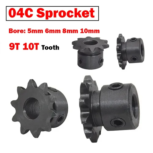 1 Uds. # 25 piñón de transmisión de cadena rueda 9 dientes 10 dientes diámetro 5/6/8/10mm paso 1/4 ""6,35mm para cadena 04C