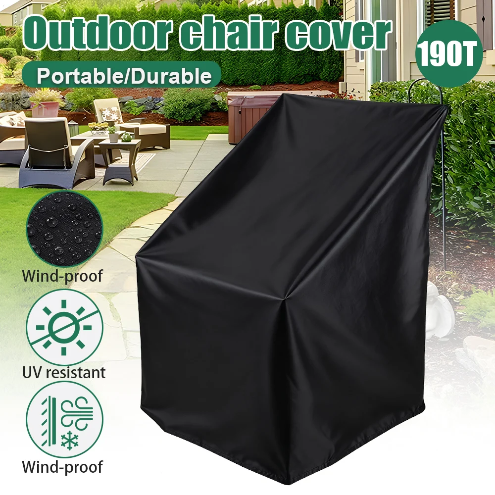 190T Schwarz Outdoor Garten Wasserdichte Stühle Abdeckung Stuhl Sofa Schutz Abdeckung Regen Staubdicht Gestapelt Möbel Schutz Abdeckung