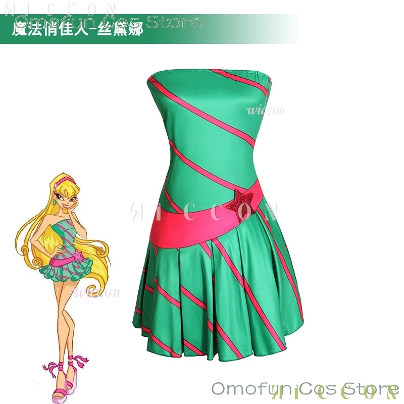 Anime Club Cartoon Princess Stella Cosplay Dress Adult Women Hot Girls Style Clothes Halloween Party Dress-up Green Suit