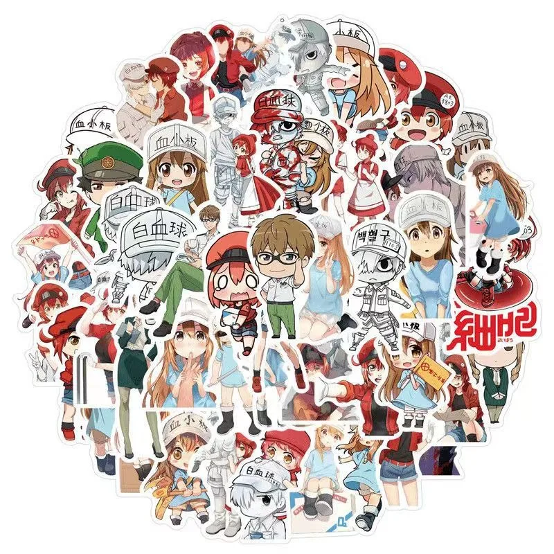 50/30/10PCS White Blood Cell Red Blood Cell Popular Anime Peripheral Decoration Cup Refrigerator Skateboard Waterproof Sticker