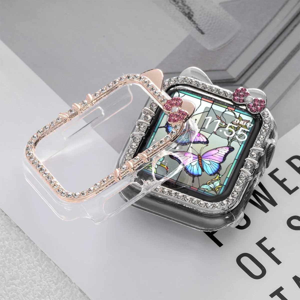 Hollow Bling Cartoon PC Watch Case For Apple Watch Series 987654321 40/41Mm Girl's Gift For Iwatch 44/45MM Protective Cover image 2