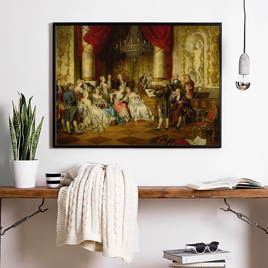 Vintage Baroque Court Music Classical Oil Painting frameless Canvas Print Wall Art Living Room Bedroom Home Decor
