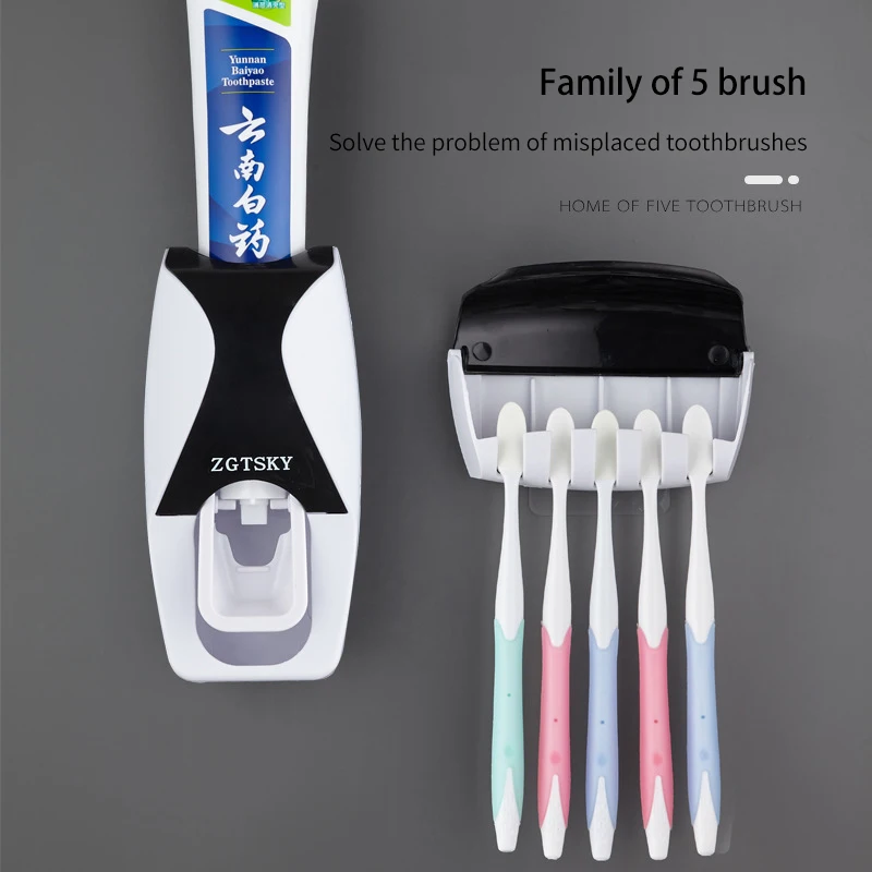 

Wholesale Automatic Toothpaste Squeezer Toothbrush Holder Toilet Bathroom Toothpaste Holder Free Punch Suction Wall Type