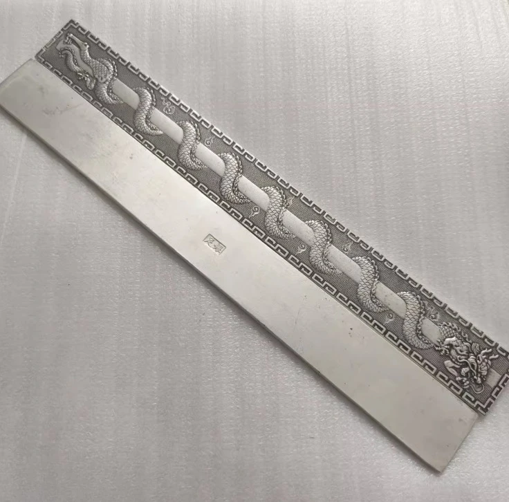 Old Chinese Tibet Silver Handcarved Dragon Heads Town Ruler Statue Paper Weight