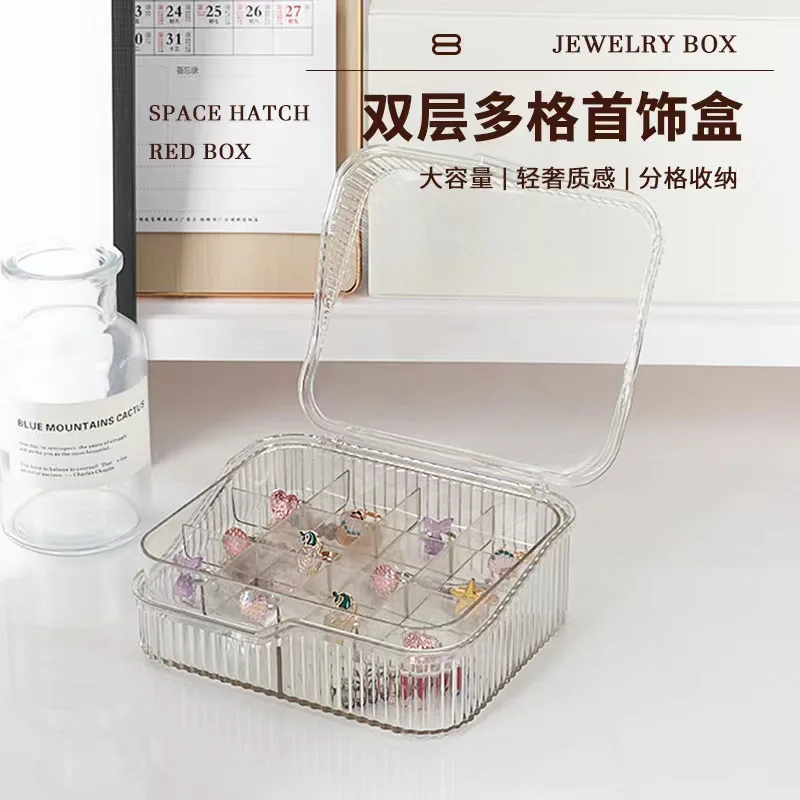 Acrylic Stud Earrings Ring Necklace Organizadores Multi-functional Two-layer Split Jewelry Storage Box Convenient Jewelry Box