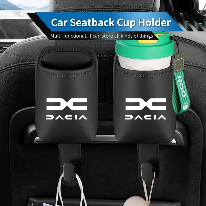 Suporte de Copo para Encosto de Banco de Carro, Caixa de Armazenamento de Couro, Acessórios para Dacia Duster Logan Sandero Lodgy Dokker