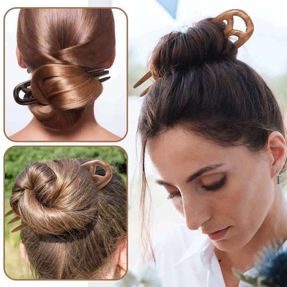 Fashion Wooden Hair Forks Handmade Carved 3 Prong Retro Hair Sticks Clips Claws Hair Accessory Hair Pins Women