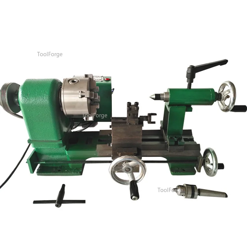 220V Small Lathe Machine Milling Machine Mini Grind Grinder Metal Precision Meter Tool Desktop Home DIY 350W 4 jaw 100 chuck