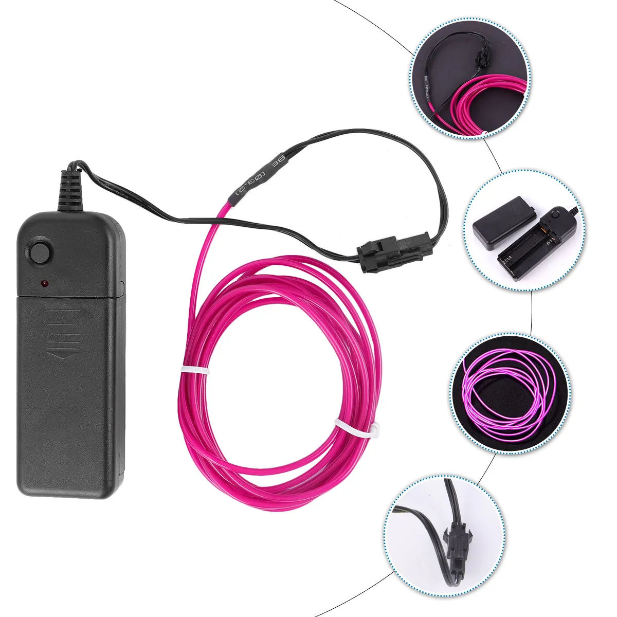 

2M Glowing Electroluminescent Wire Strip Flexible Cuttable El Light Cable for Halloween Christmas Car Bike Costume Decoration