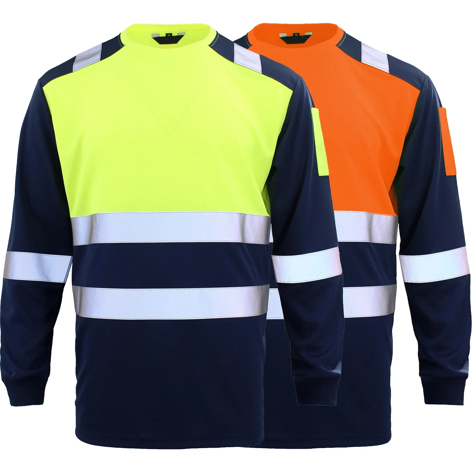 Hi Vis t-Shirts Long Sleeve Safety Shirts Reflective Long Sleeve Orange Navy High Visibility Shirts Workwear