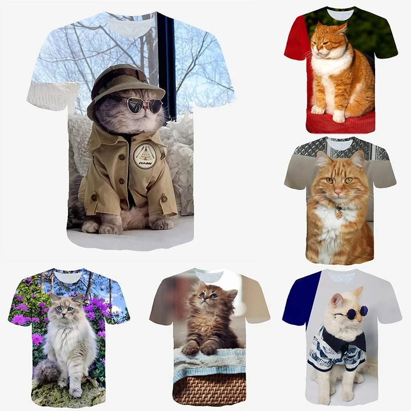 

3d Pinrt Kawaii Cat Graphic T-shirts For Men Clothing 2024 Summer Boys Kids Street Hip Hop Tee Shirt Ropa Hombre Short-sleeved