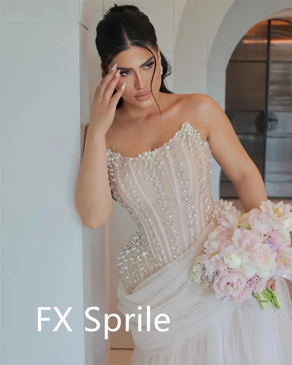 Vestidos De Noche De tul con temperamento personalizado, vestidos De fiesta sin mangas sin tirantes a la moda, Vestido De fiesta con tren De corte