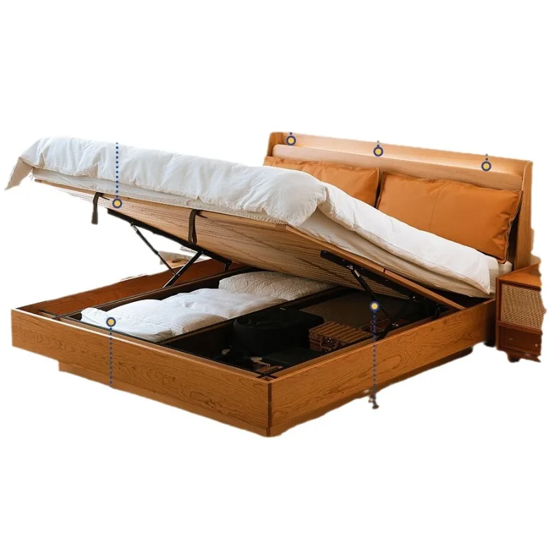 

Modern cherry wood solid wood storage bed master bedroom 1.8 meters 1.5 meters small apartment box double bed