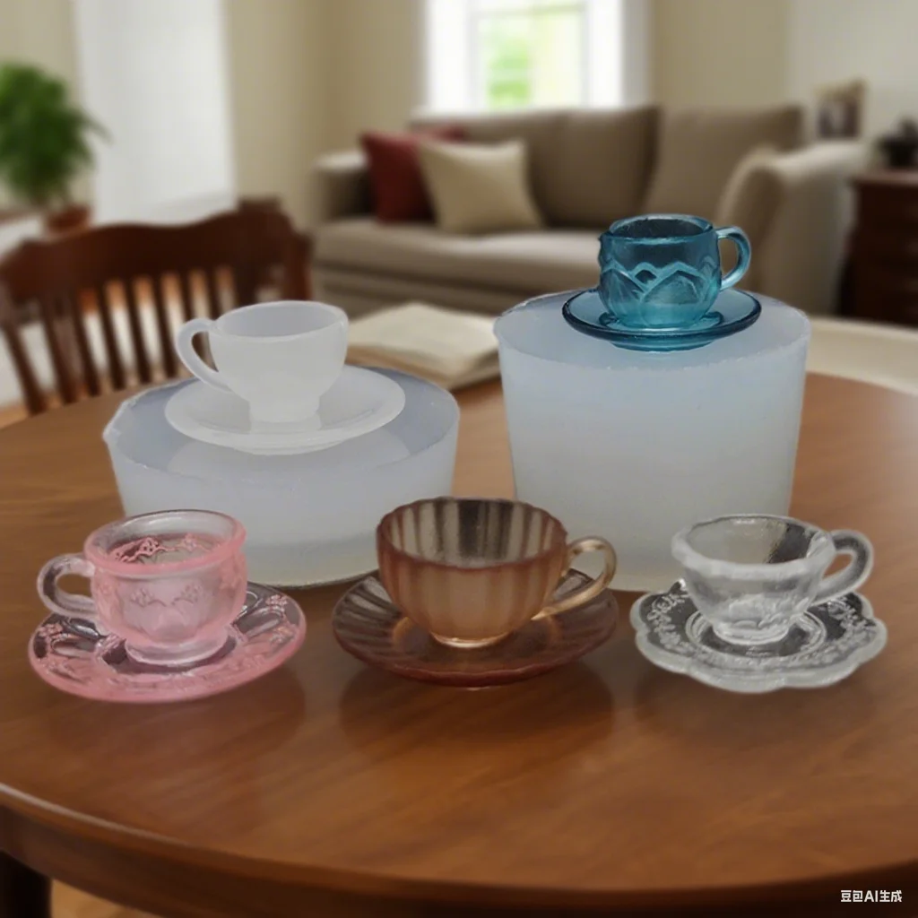 Silikon-Teetassenform mit Puppenhaus-Essen; UV-Epoxid-Spielzeugszene, Dekor und Puppenspielset-Zubehör