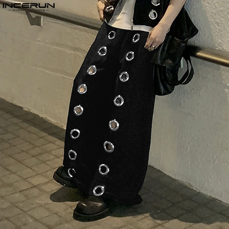 INCERUN กางเกงผู้ชายสีพื้นแบบมีเชือกผูกเอวทรงจ็อกเกอร์ทรงหลวมแบบโปร่ง กางเกงขายาวผู้ชายสไตล์สตรีทแฟชั่นลำลองปี 2025 ไซส์ S-5XL