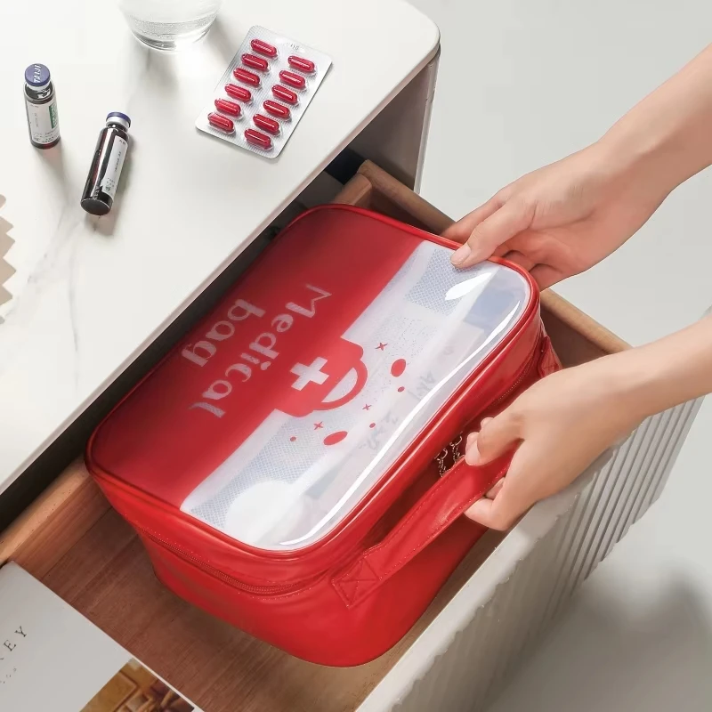 مجموعة أدوية شفافة مقاومة للماء ، مجموعة الإسعافات الأولية المحمولة للسفر ، حقيبة تخزين الأدوية المنزلية ، سعة كبيرة