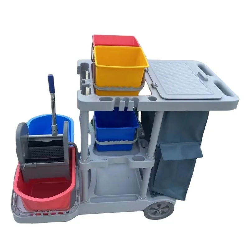 

Grey Janitor Wholesale Multipurpose Trolley Cars Black Hotel Room Car Cleaning Carts