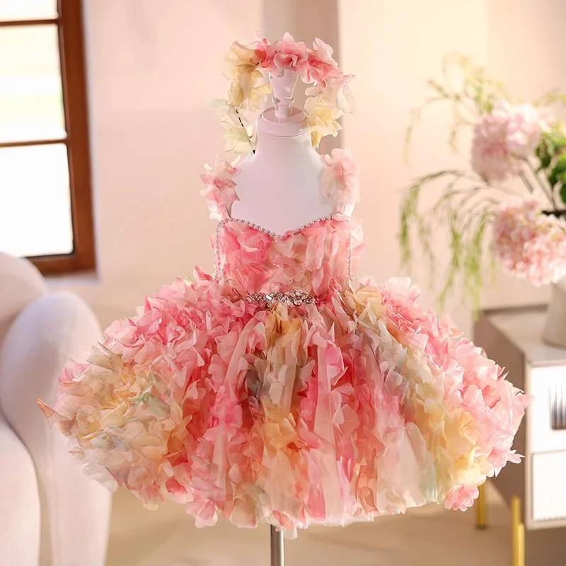 

Baby girl dress flower fairy French birthday party princess dress high-end elegant children's catwalk piano performance costume