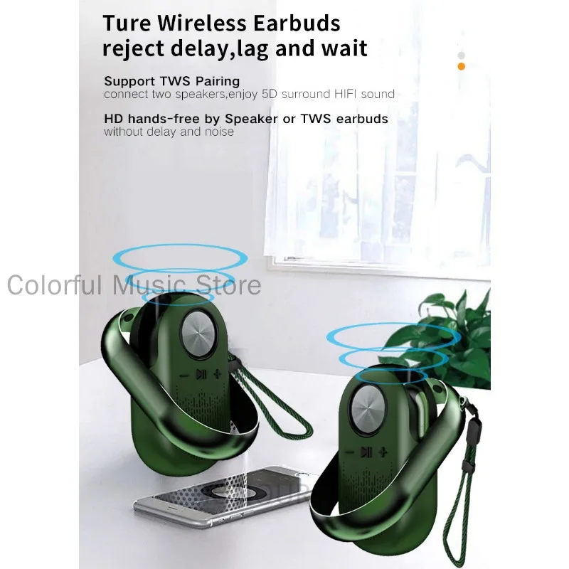 مكبر صوت بلوتوث صغير محمول مع خاصية إلغاء الضوضاء TWS سماعة أذن رياضية لاسلكية مشغل MP3 خارجي متوافق مع IOS Android