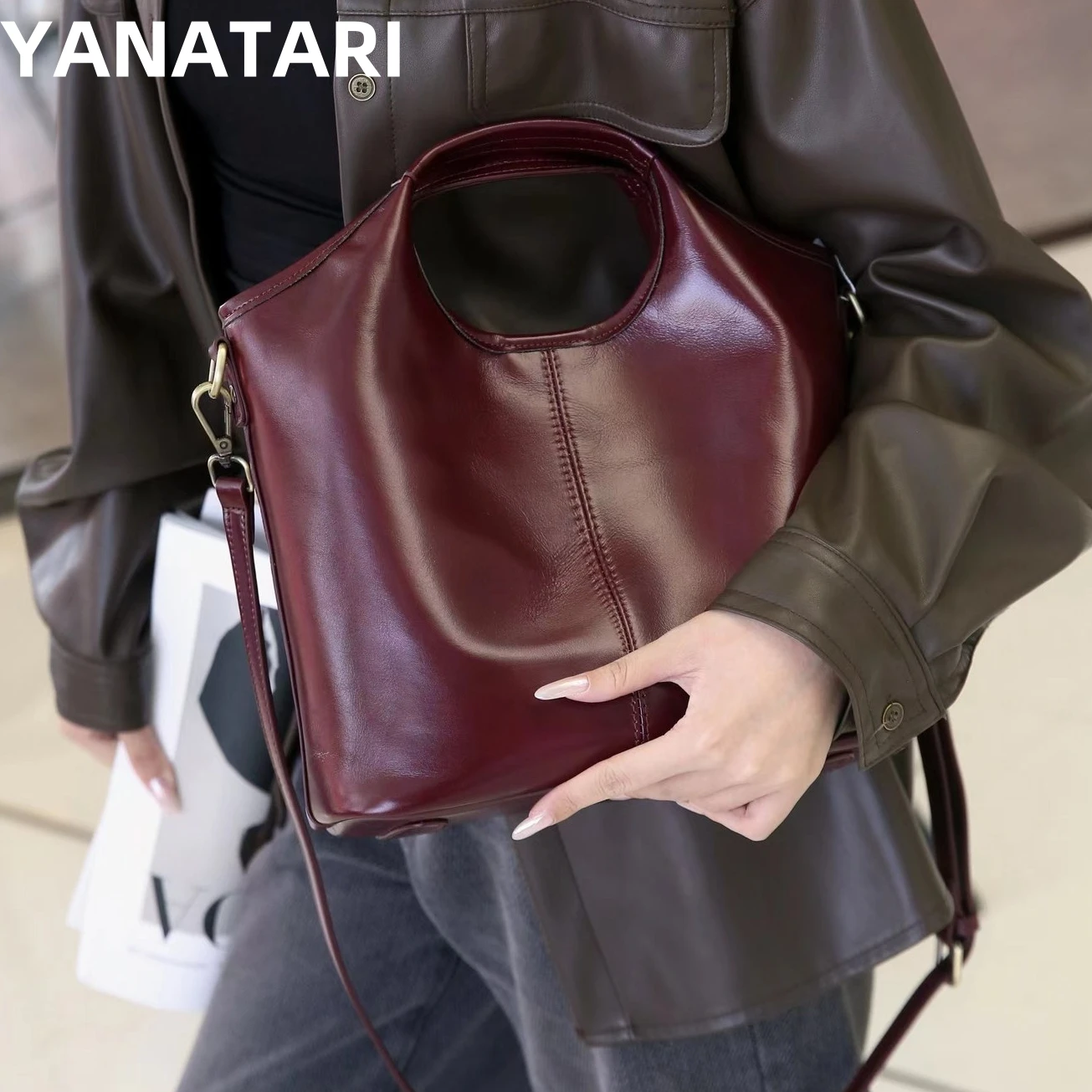 

YANATARI Genuine leather woman bag shoulder bag Handbags ladies crossbody bags luxury designer minimalism tote bag Bucket Bag