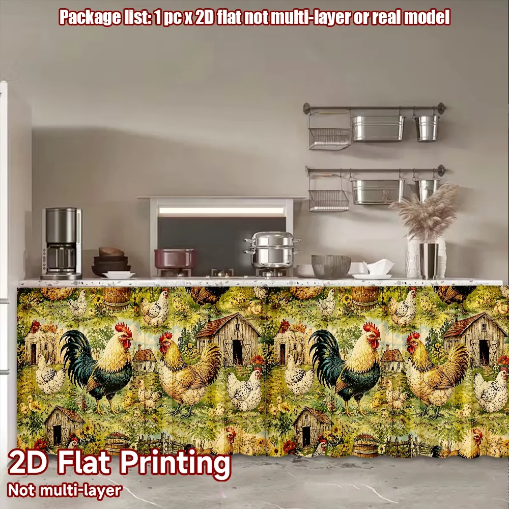 2D flat 1pc European style cabinet curtains Farmyard Chickens Scene Digital printing Short rod drapes are suitable for kitchen