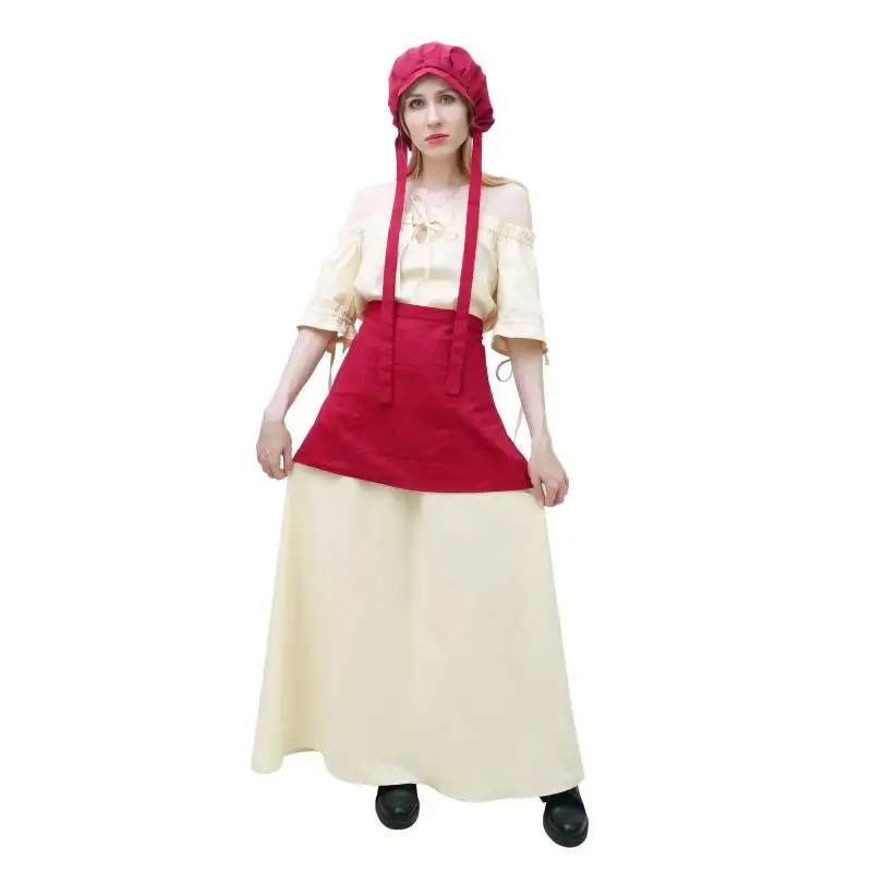 DAZCOS Medieval Lined Bonnet with Wide Bands Renaissance Prairie Mop Hat for Women Cosplay Costume Accessory Vintage Style