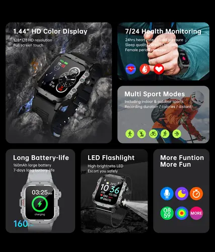 2026 New Military Smart Watch Men IP67 3ATM Outdoor Sports Fitness Tracker Health Monitor 1.44Inch BT Call Smartwatch - Image 2