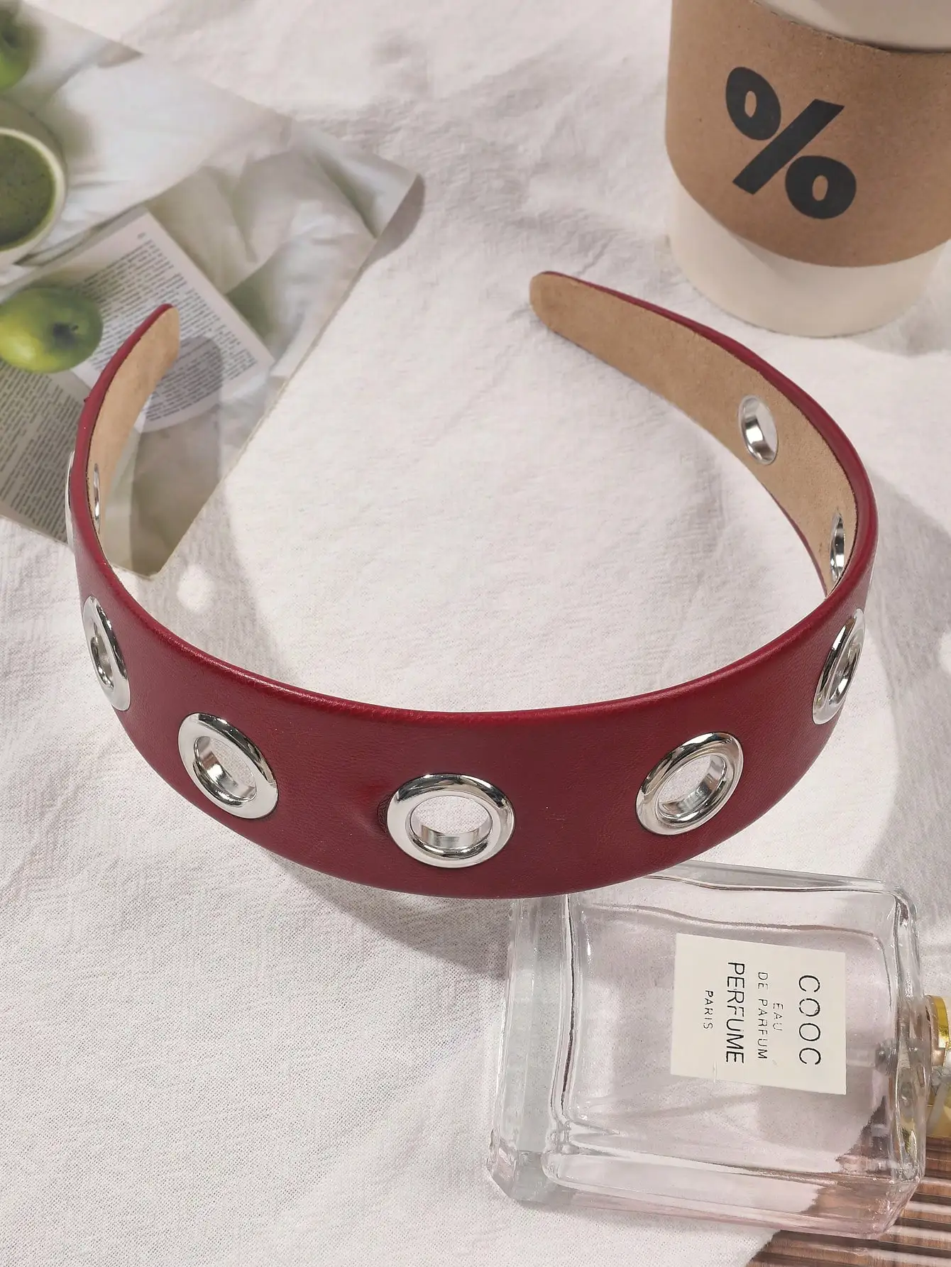 1 Stücke Herbst Winter Schwarz und Rot Mode Punk Leder Metall Nieten Einzigartiges Haarband für Frauen Stirnband Mode Haarschmuck – Detail 9