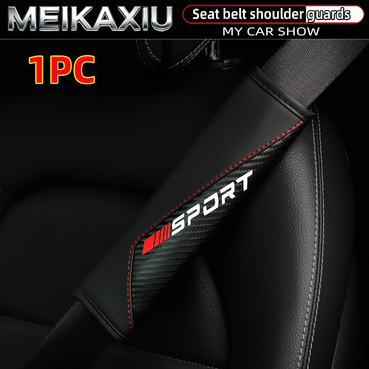 1/2PCS Carbon Fiber PU Leather Car Shoulder Guard Kit Red Lettering Sport Safety Belt Auto Accessory for Women