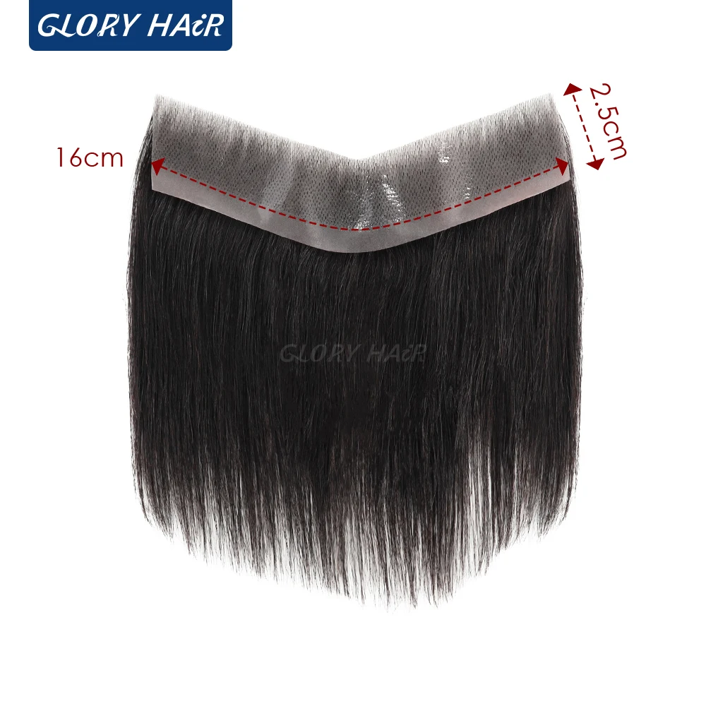2.5x16cm Men‘s Clip in Bangs V-loop Natural Real Hairpieces Human Hair Bangs for Men Clips in Forehead Hairline Hair Patches