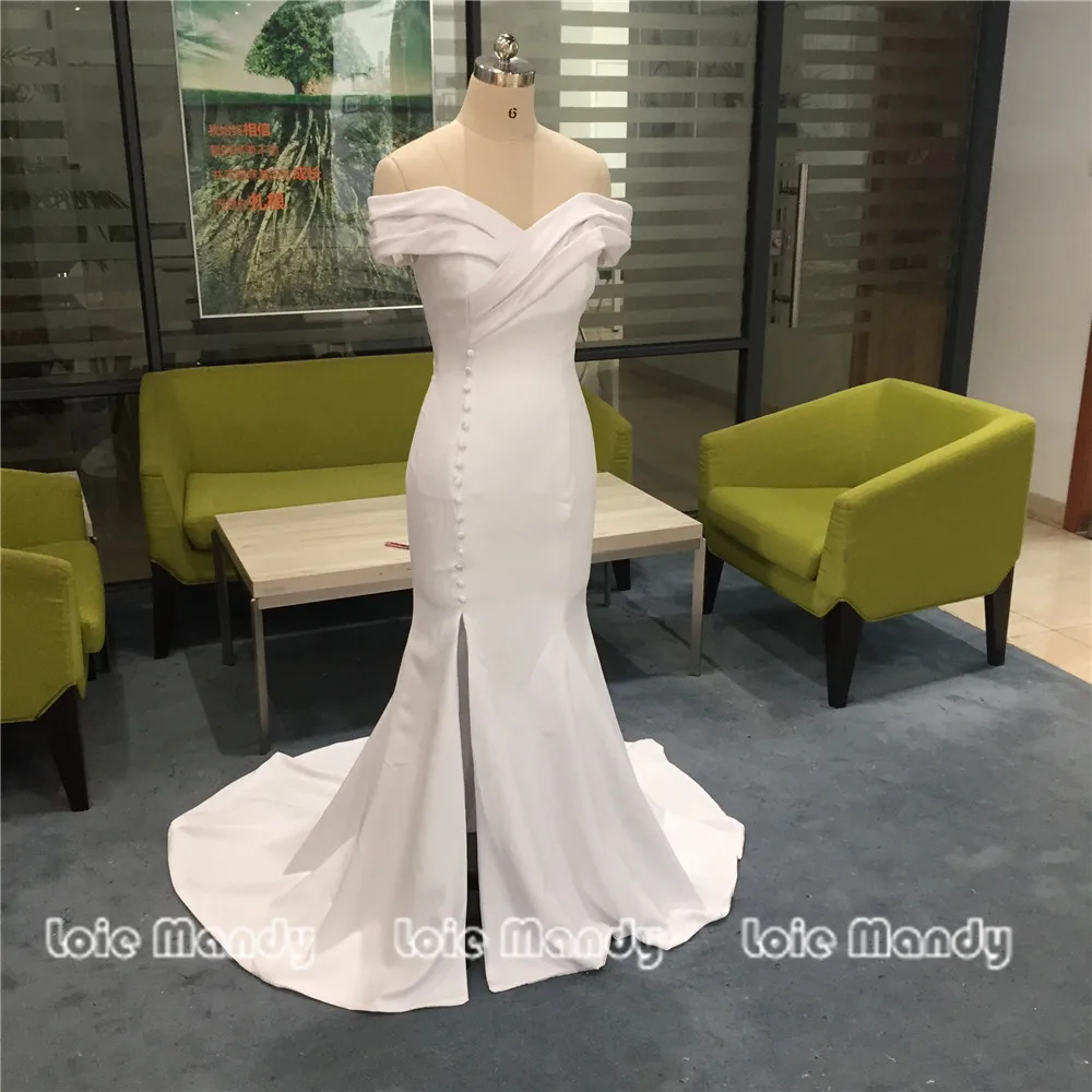 Incrível dividir vestidos de noiva sereia longo 2022 elegante fora do ombro branco boho vestidos de noiva baratos plus size vestido de noite