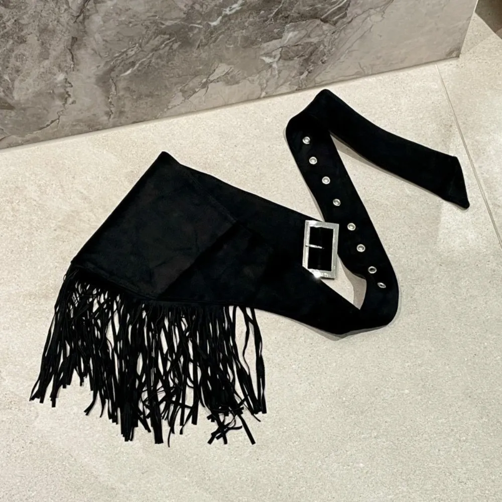 Luxury Vintage Tassel Waist Belt Solid Color Triangle Dress Belt Cowboy Style Cummerbund for Women