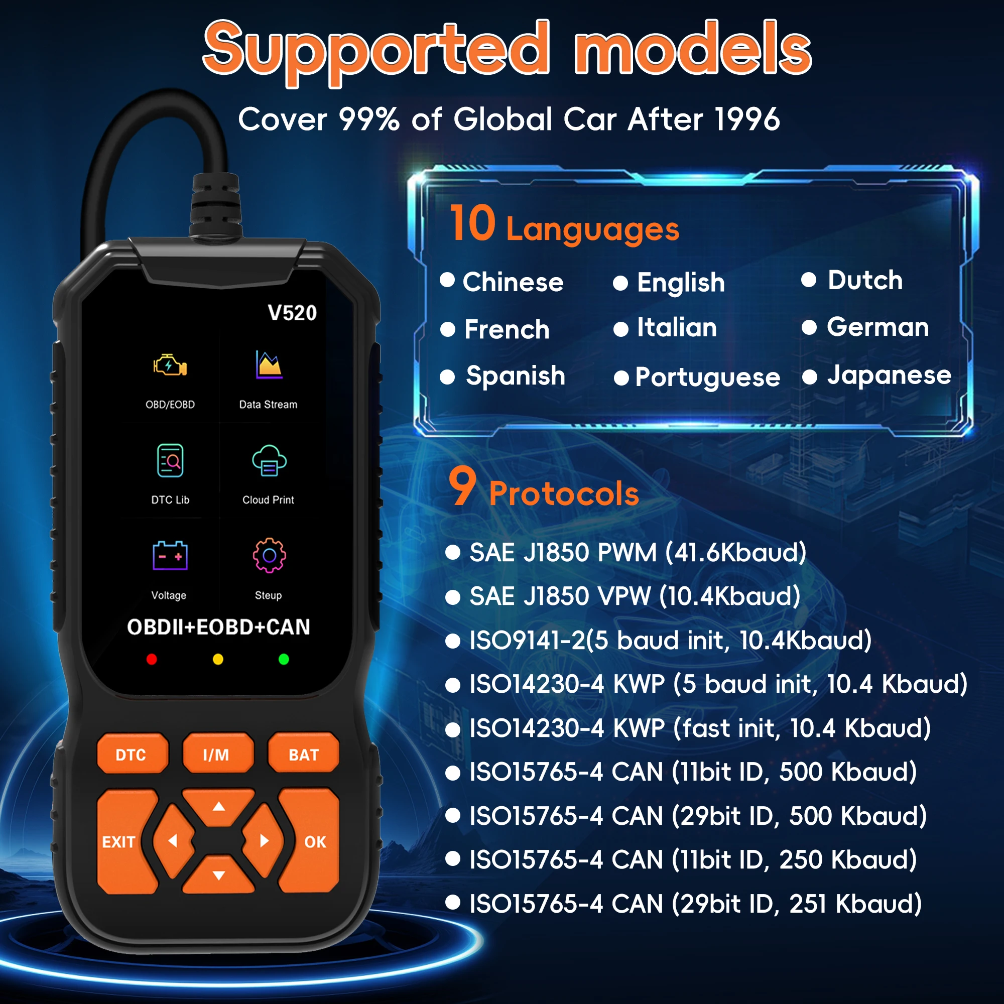 Professional OBD2 Scanner Diagnostic Tool, Enhanced Check Engine Code Reader, Car OBDII/EOBD Scanner