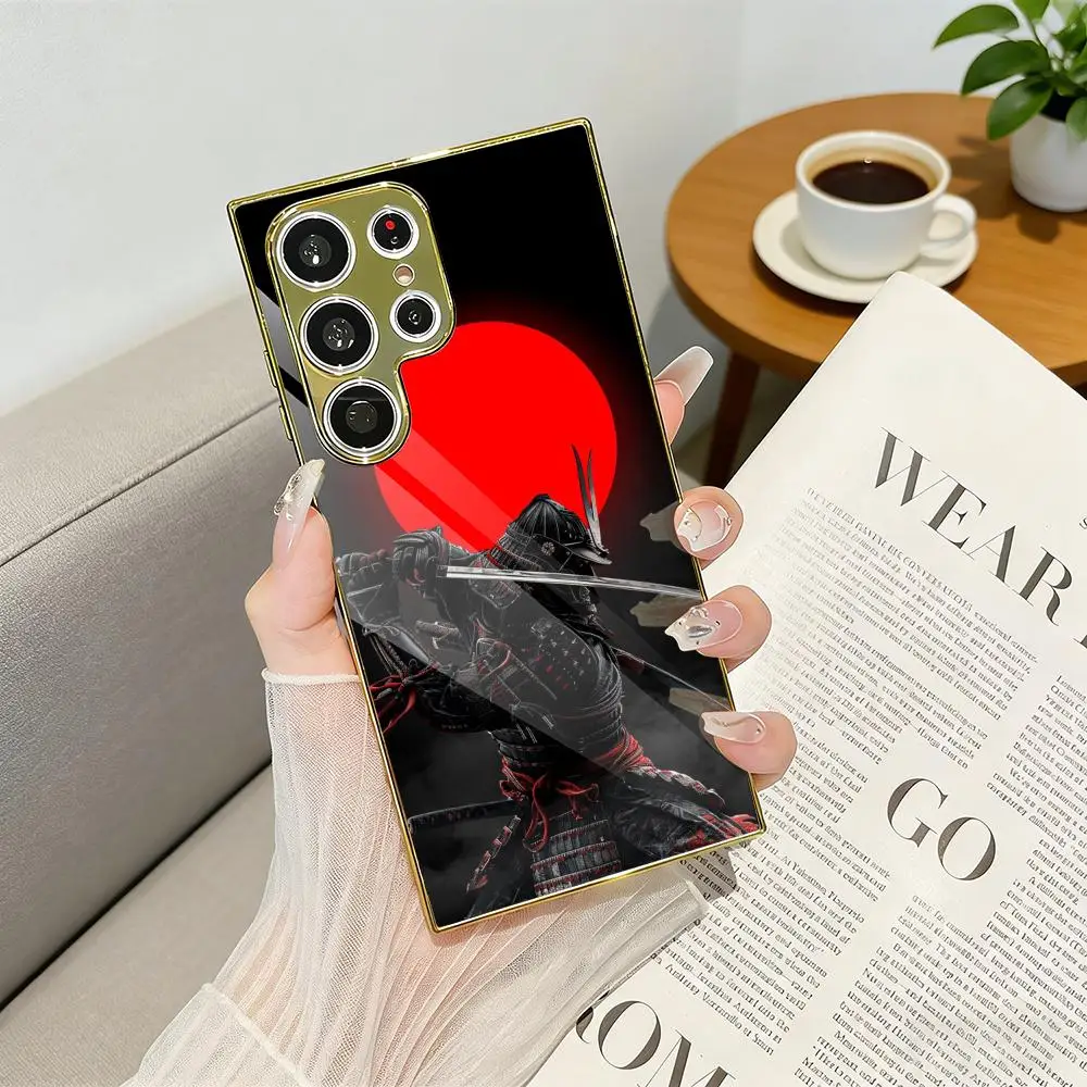 Japanese Bushido Samurai Phone Case Luxury Electroplated Metal Frame Phone Case for Samsung S25 S24 S23 Ultra Slim Cover