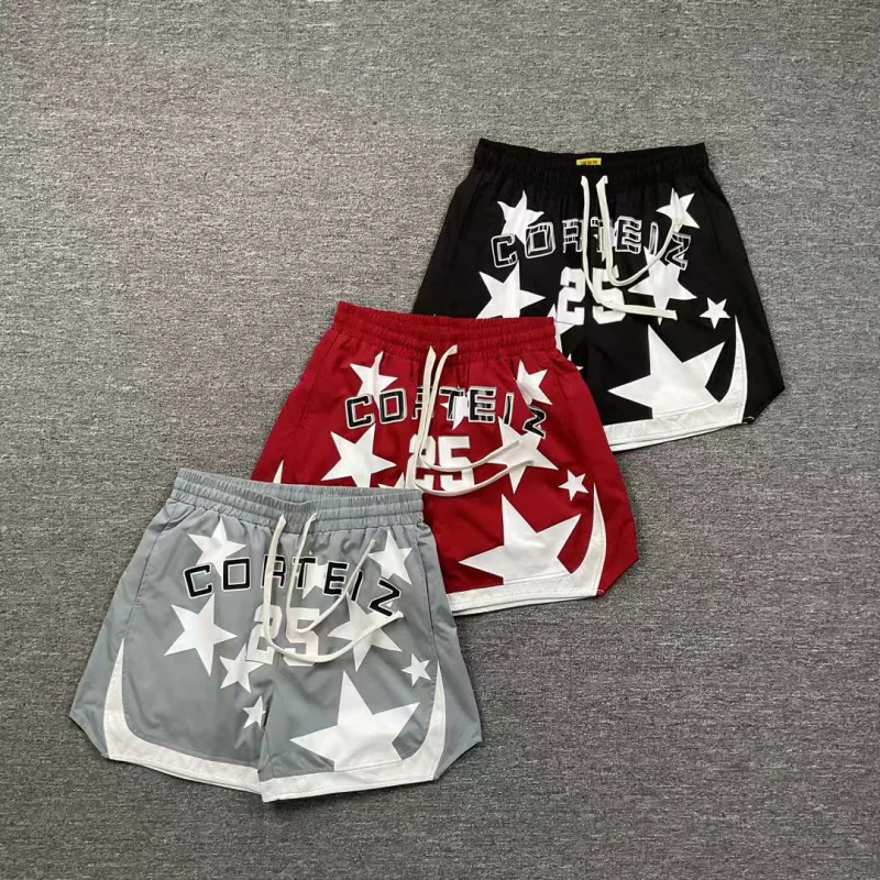 

American High Street Hip Hop Letter Logo Print Color Blo Woven Dstring orts Summer Casual Straight Leg Pants for Teens