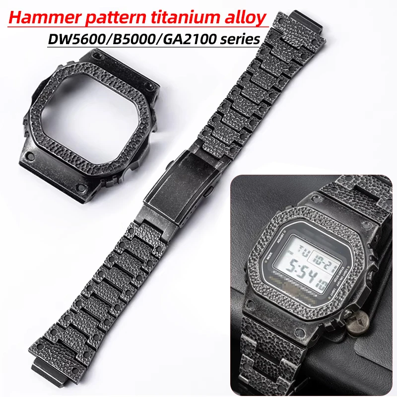 Hammer pattern titanium alloy For Casio dw-5600 GW-B5600 GA-2100 gmw-b5000 series Stainless steel strap+case New modification