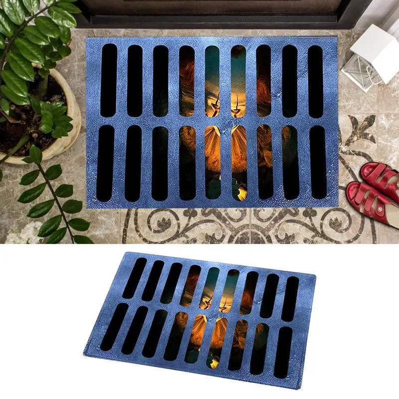 Halloween Doormat 2024 Halloween Clown Door Mat Scary Sewer Clown Doormat 3D Vision Horror Doormat for Halloween Decoration