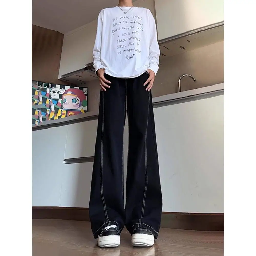 

Мужские широкие джинсы Bla: осенняя мода, уличный стиль, скошенный крой, свободный крой, прямые штанины, смесь хлопка и полиэстера