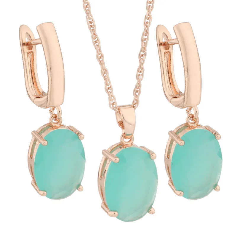 Luxury Oval Shape 585 Rose Gold Color Bridal Jewelry Sets Wedding Fashion Jewelry Set With Cubic Zirconia Gift Set