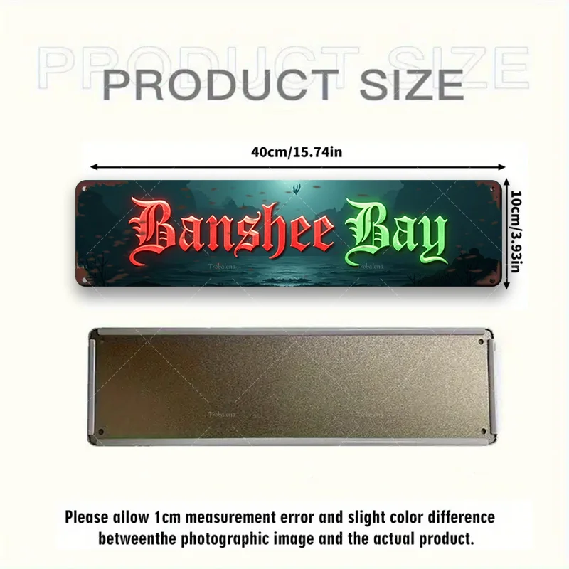 1pc Metal Sign, 4x16inch "Banshee Bay: Spooky Neon Sign for Haunted House Decor"