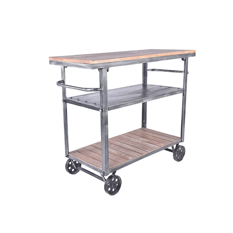 

Industrial style creative design mobile trolley, kitchen and restaurant three-layer mobile storage rack